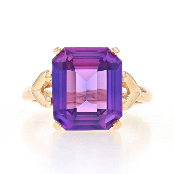 Yellow Gold Lab-Created Sapphire Vintage Cocktail Solitaire Ring 10k Emer 6.18ct